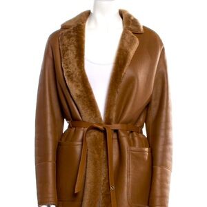 NWT Loro Piana Reversible Lambskin Leather Shearling Coat, Size Medium